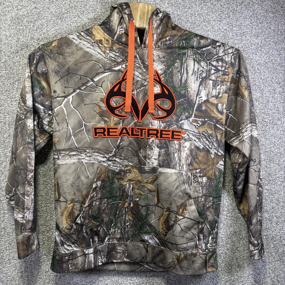 Realtree Hoodie Mens Medium Brown Camo Fleece Pullover Logo Sweatshirt Hunting